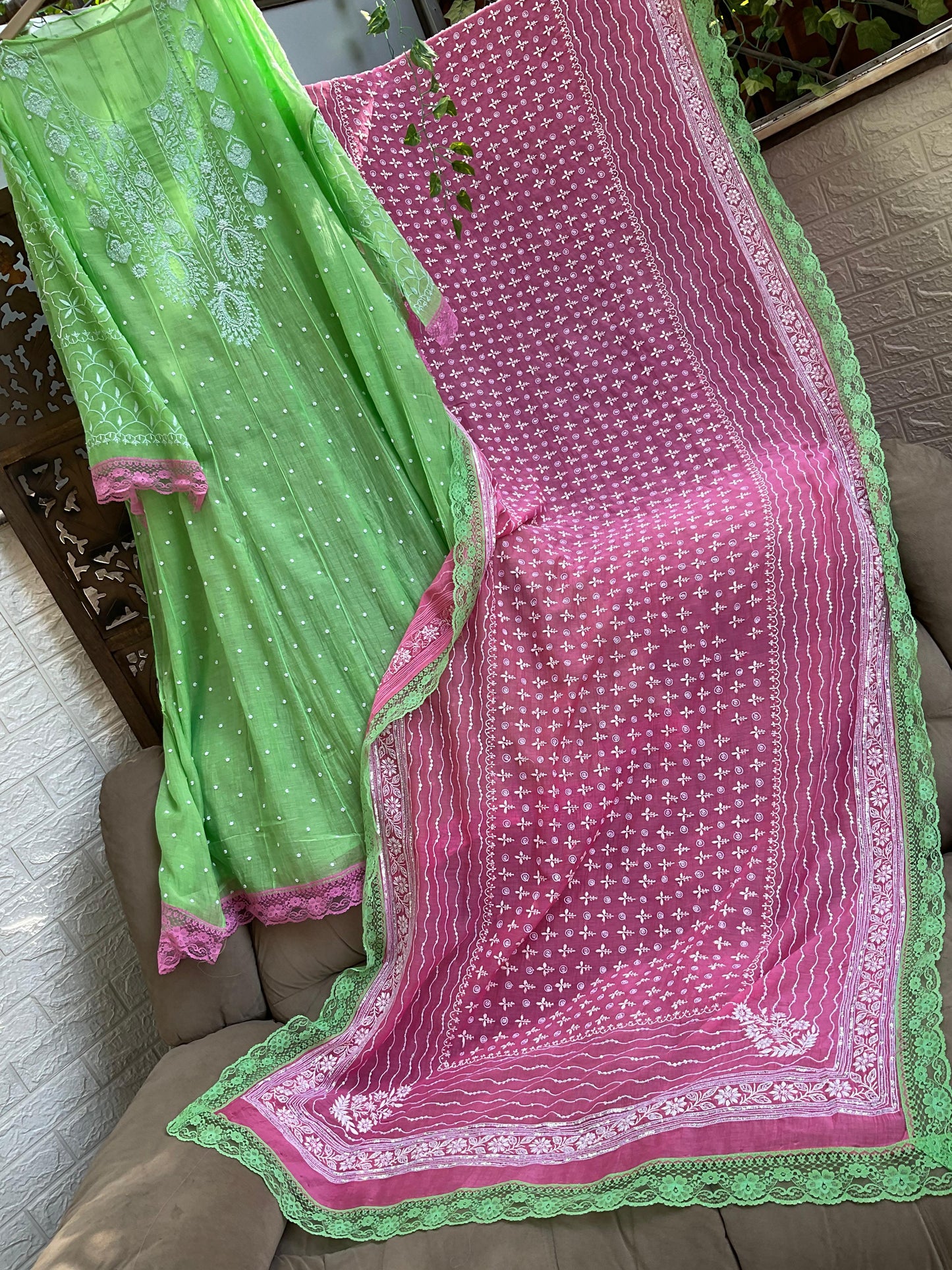 Ethereal Grace Handcrafted Mulmul Chikankari Anarkali