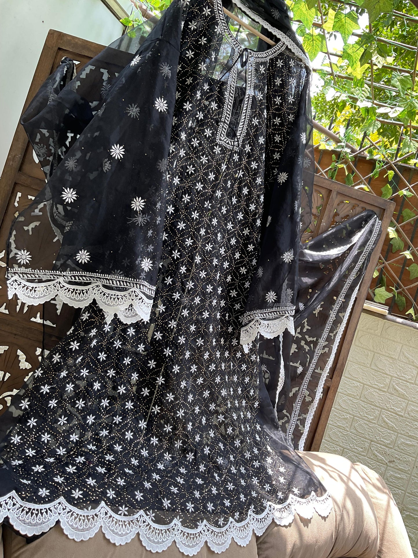 Step Into Summer Elegance Sheer Organza Chikankari & Mukesh Kurta Set