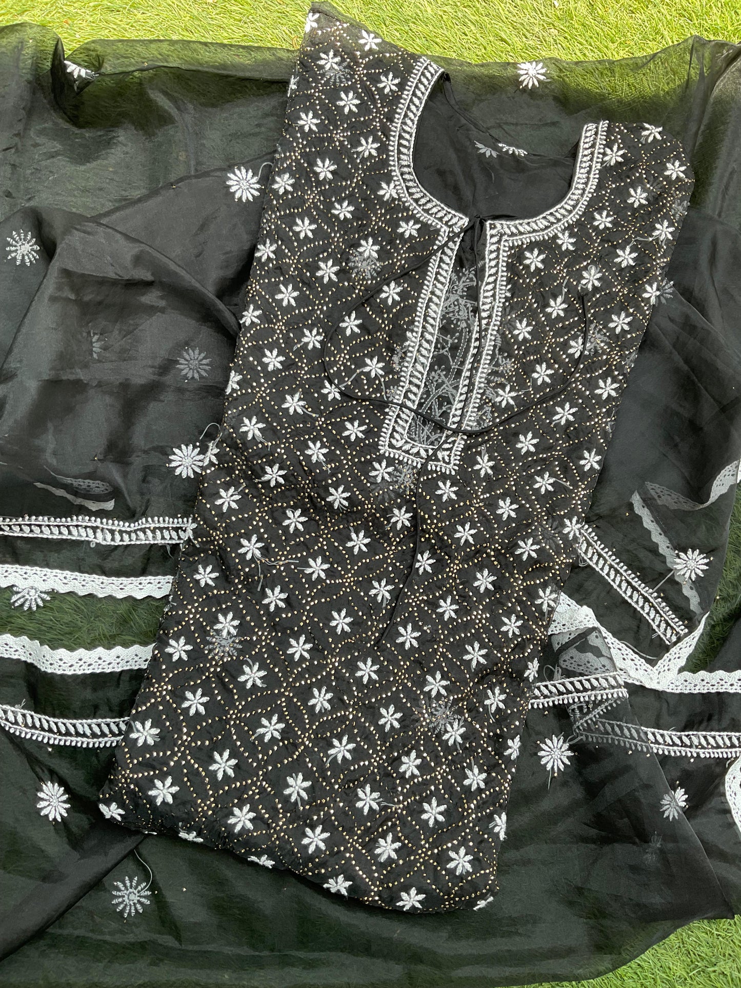 Step Into Summer Elegance Sheer Organza Chikankari & Mukesh Kurta Set