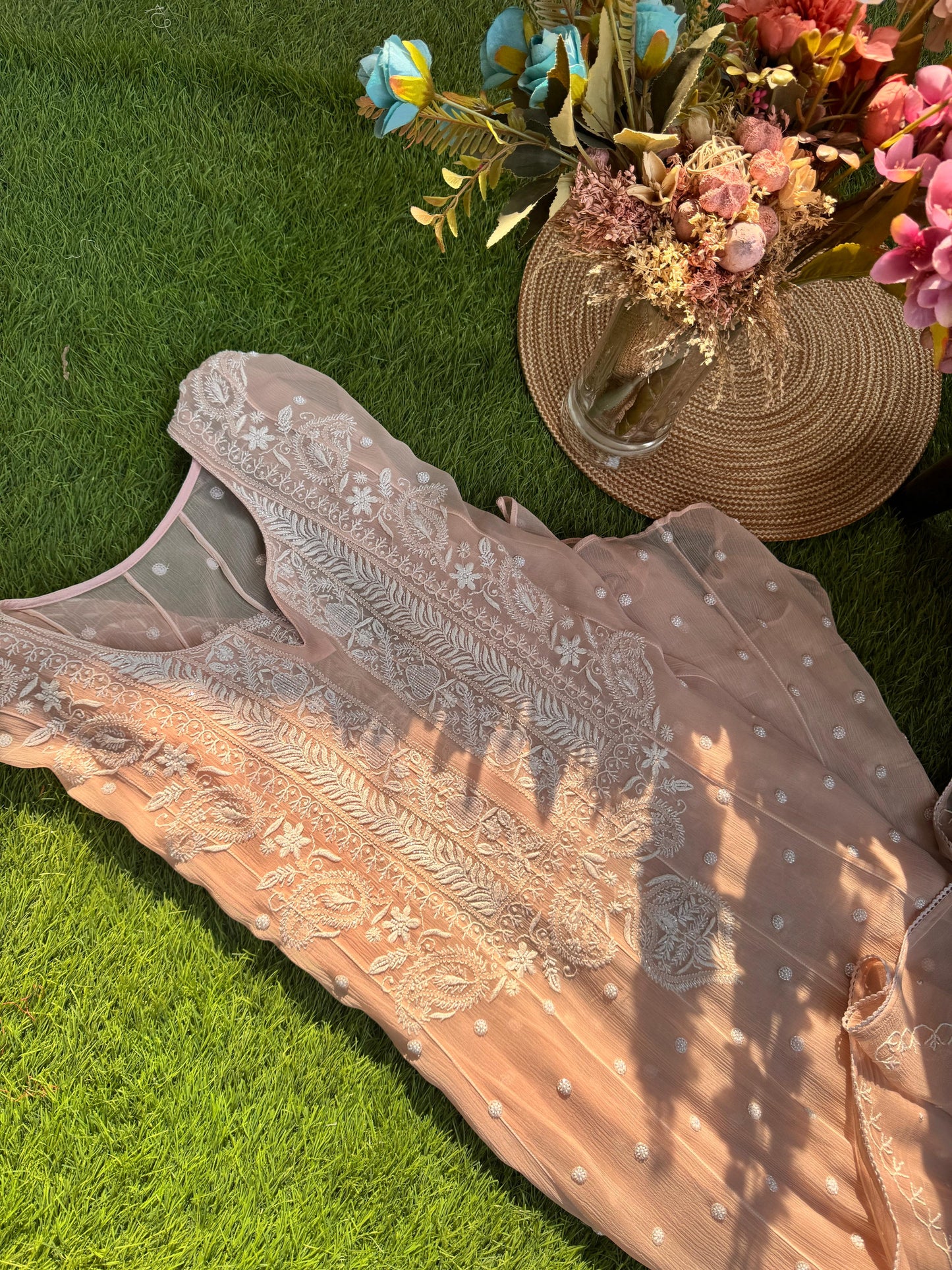 Timeless Elegance Pure Chiffon Anarkali with Do Taar Chikankari & Pearl Detailing