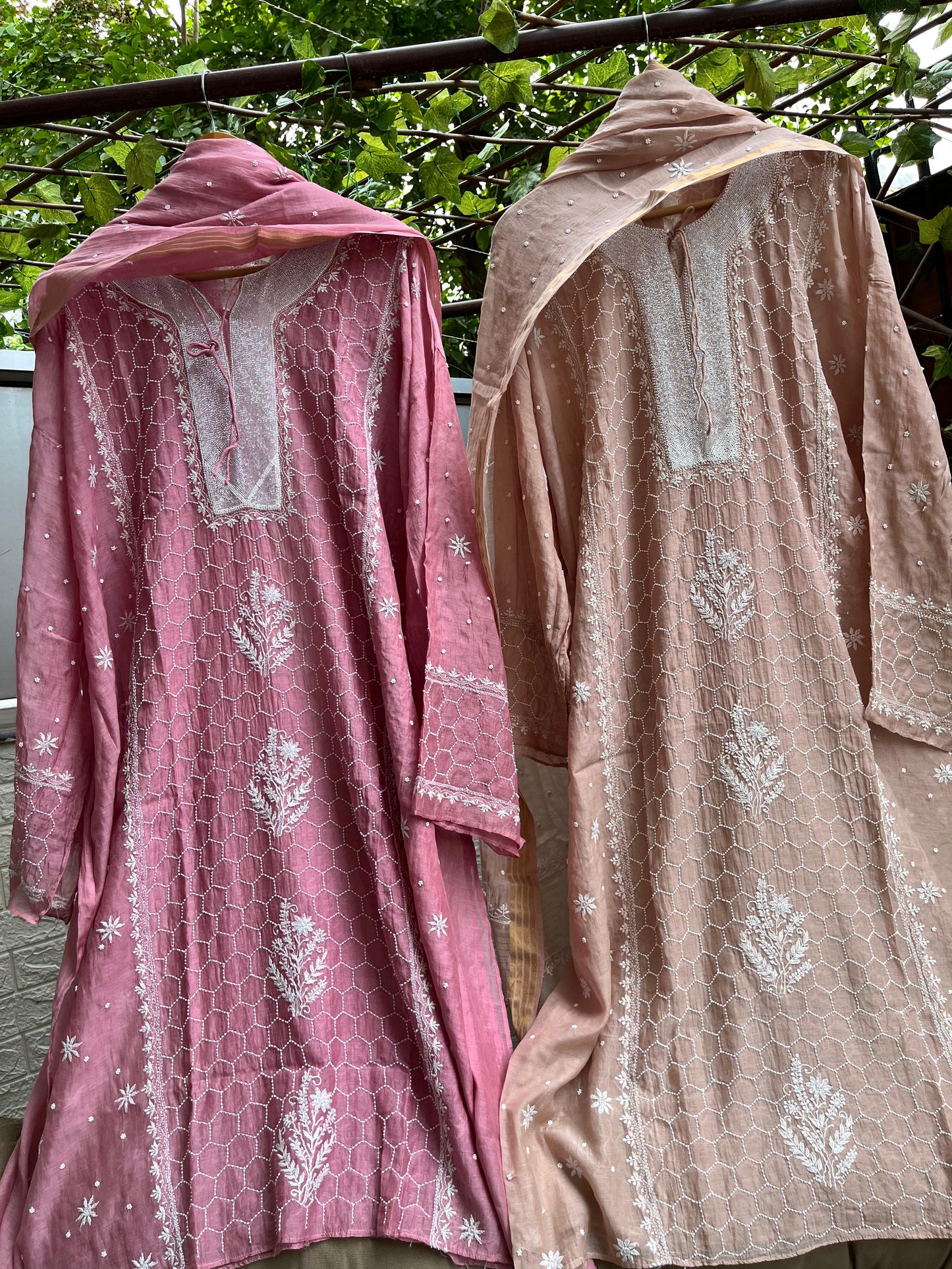 Malmal Suit Set with Cutdana & Pearl Geometric Detailing Available in Two Elegant Shades
