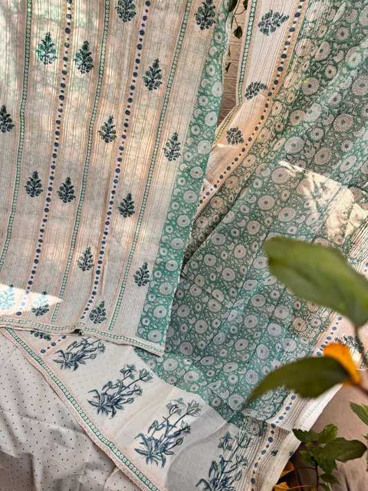 Block Print Cotton Suit Set - Kantha Touch with Summer Elegance