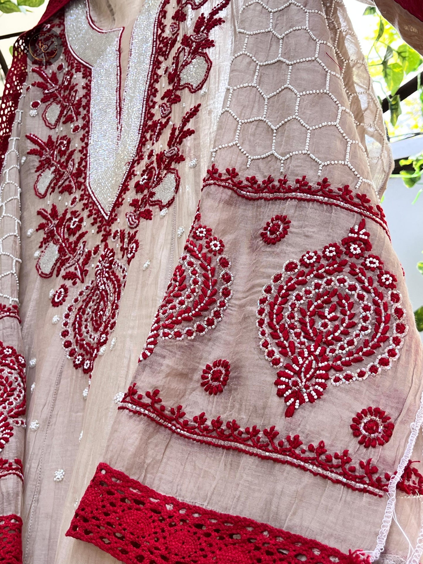 Regal Charm Redefined Semi-Stitched Anarkali Set with Chikankari, Cutdana & Pearl Details