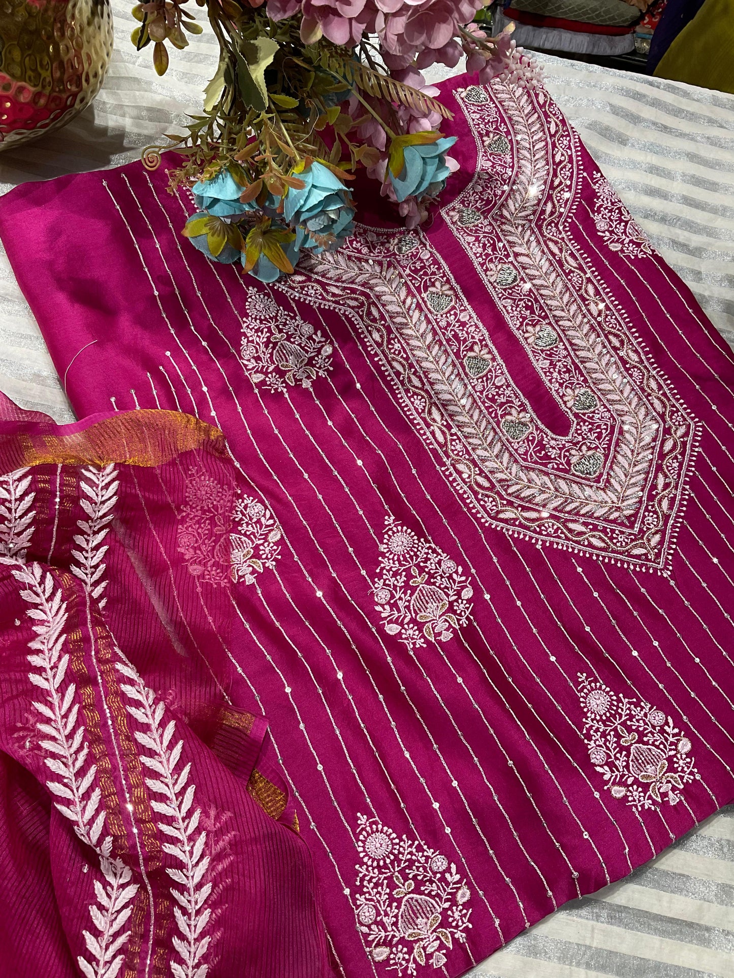 Rani Chanderi Silk kurta set