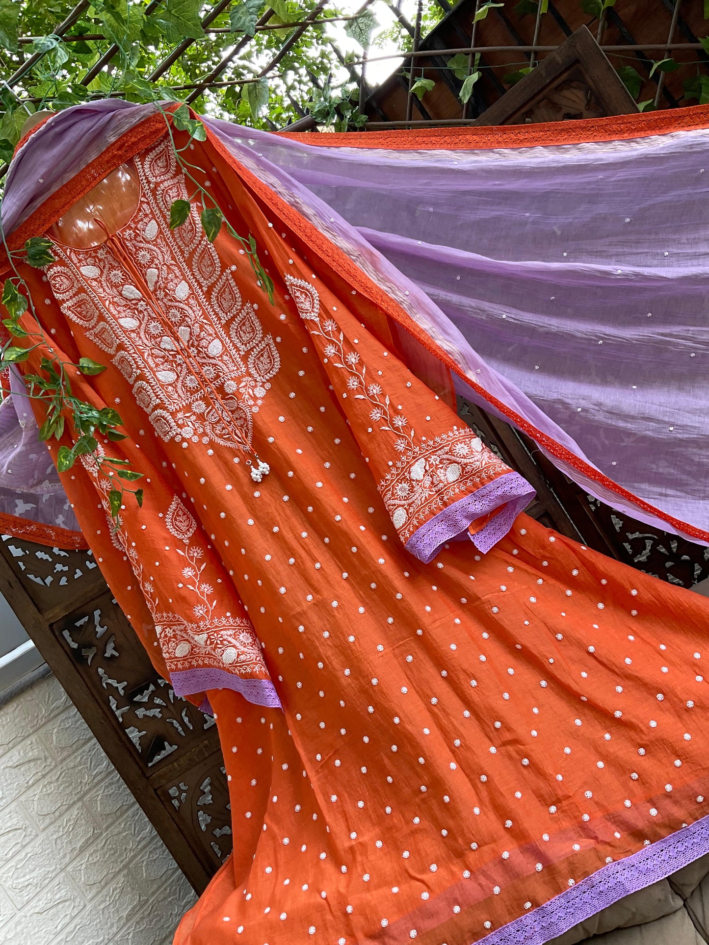 Timeless Mulmul Elegance in Orange & Lavender
