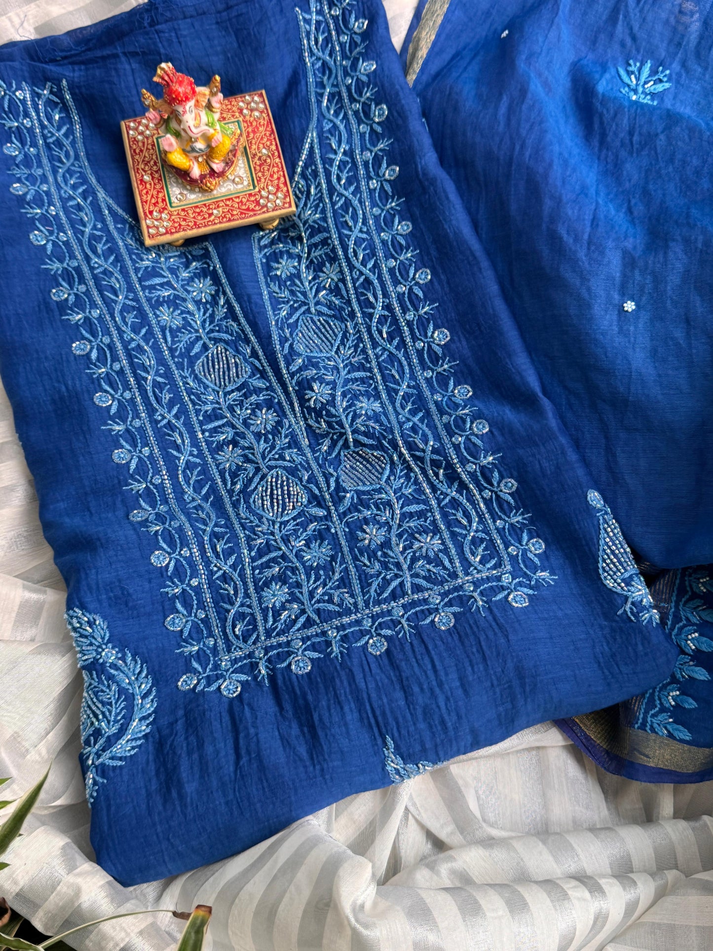 Indigo Elegance – Semi-Stitched Mulmul Ensemble