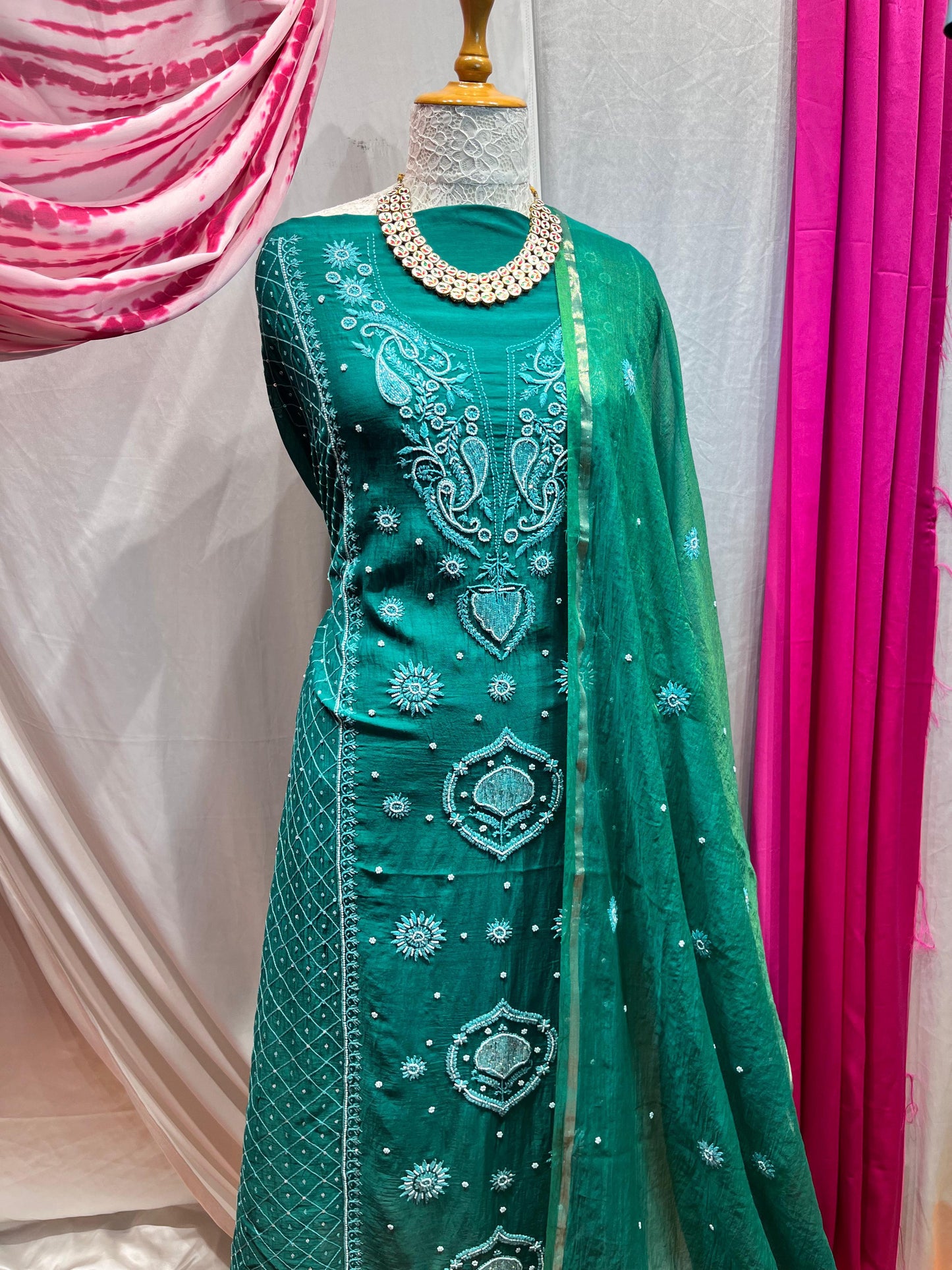 Green Grace – Timeless Mulmul Semi-Stitched Ensemble