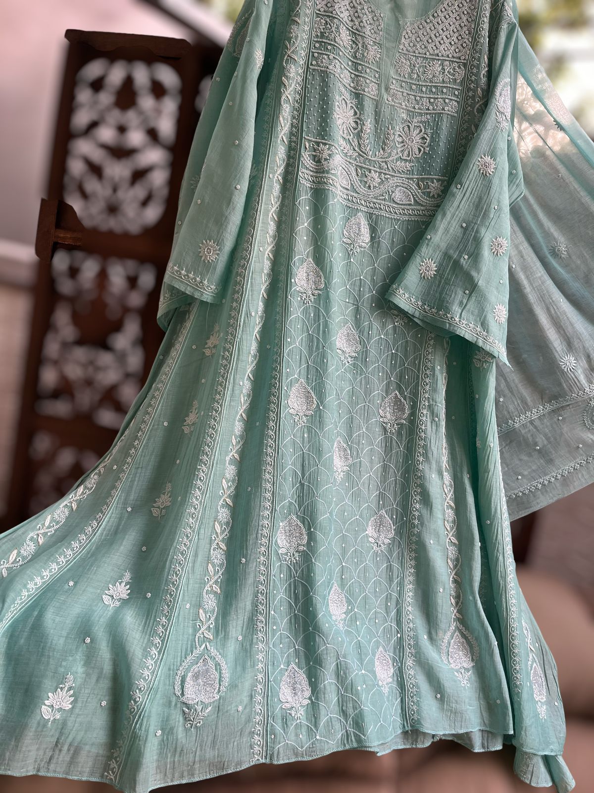 Sea Green Serenity – Graceful Mulmul Anarkali Set