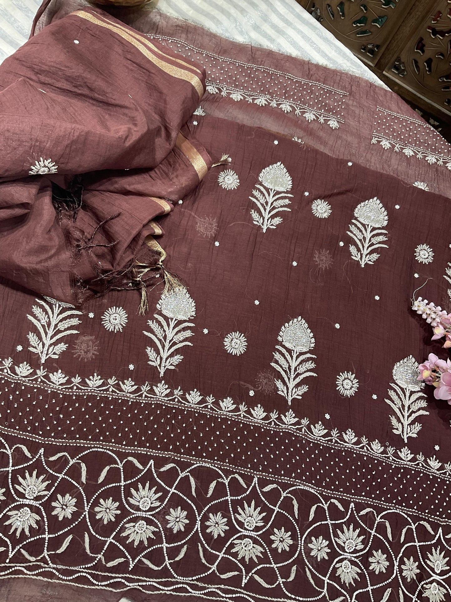 Delicate Motifs & Glam Detailing – Mulmul Kurta Set