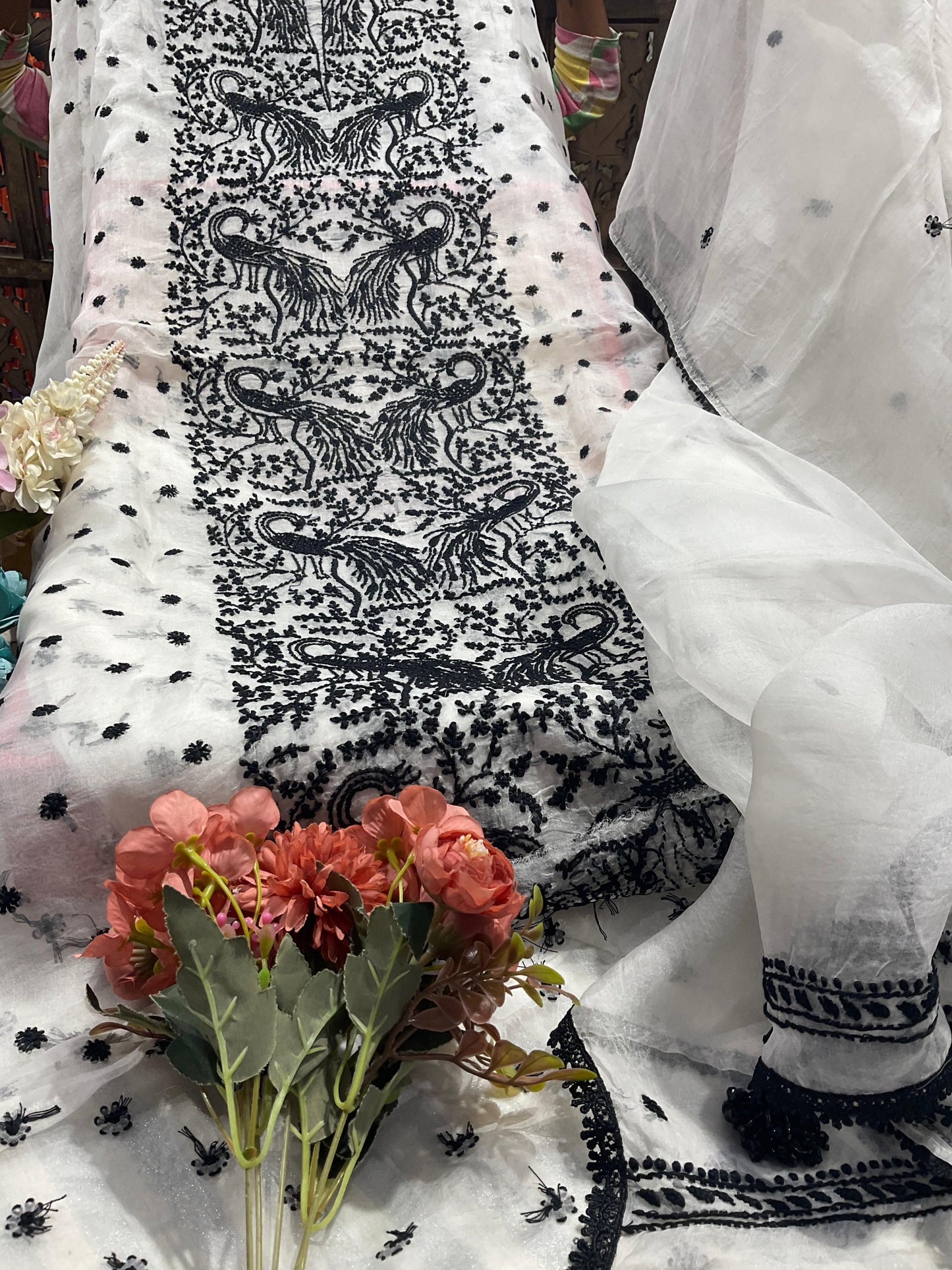 Peacock Elegance – Silk Organza Kurta & Dupatta Set