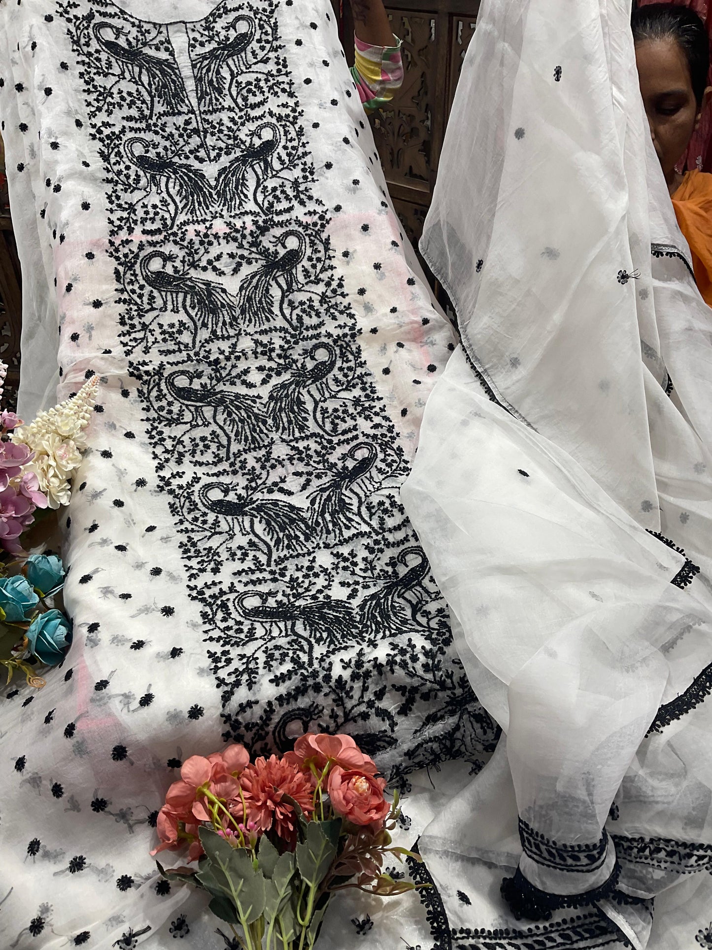 Peacock Elegance – Silk Organza Kurta & Dupatta Set