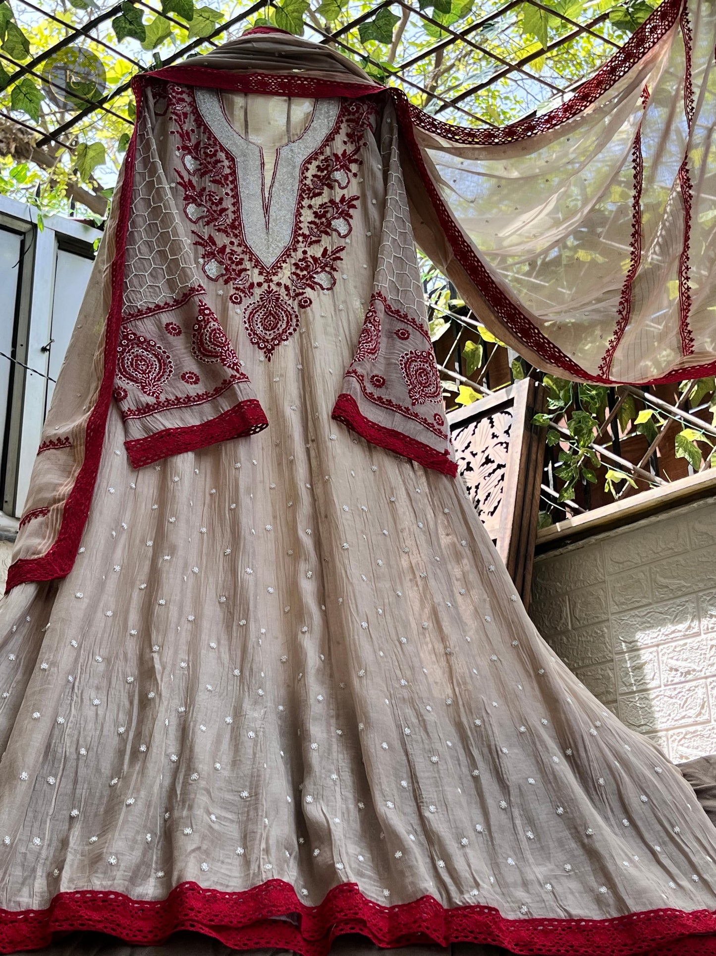 Summer Radiance – Elegant Malmal Chikankari Set with Mirror & Satin Accents