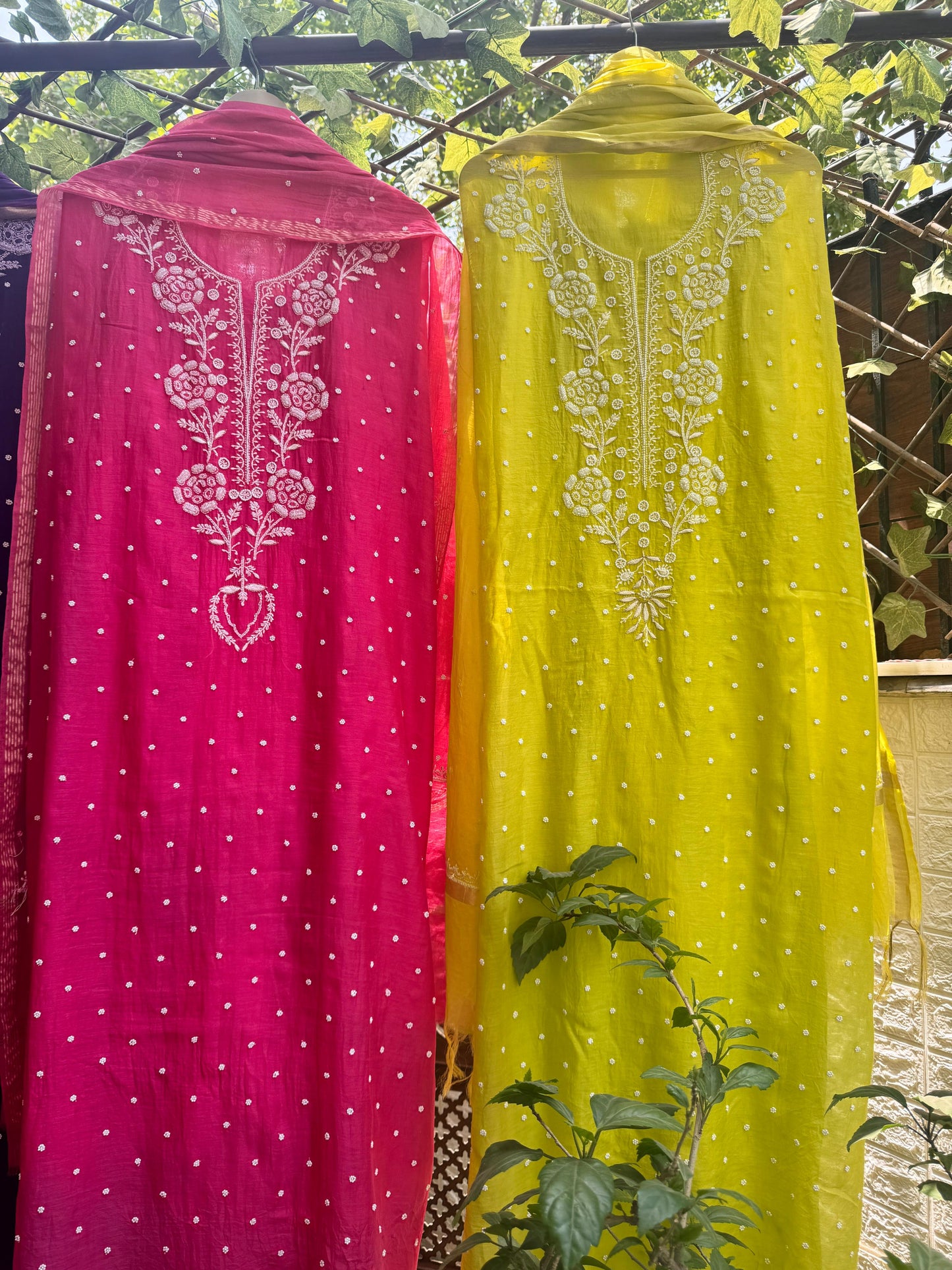 Grace in Detail: Mulmul Chikankari Set with Pearls & Cutdana Highlights