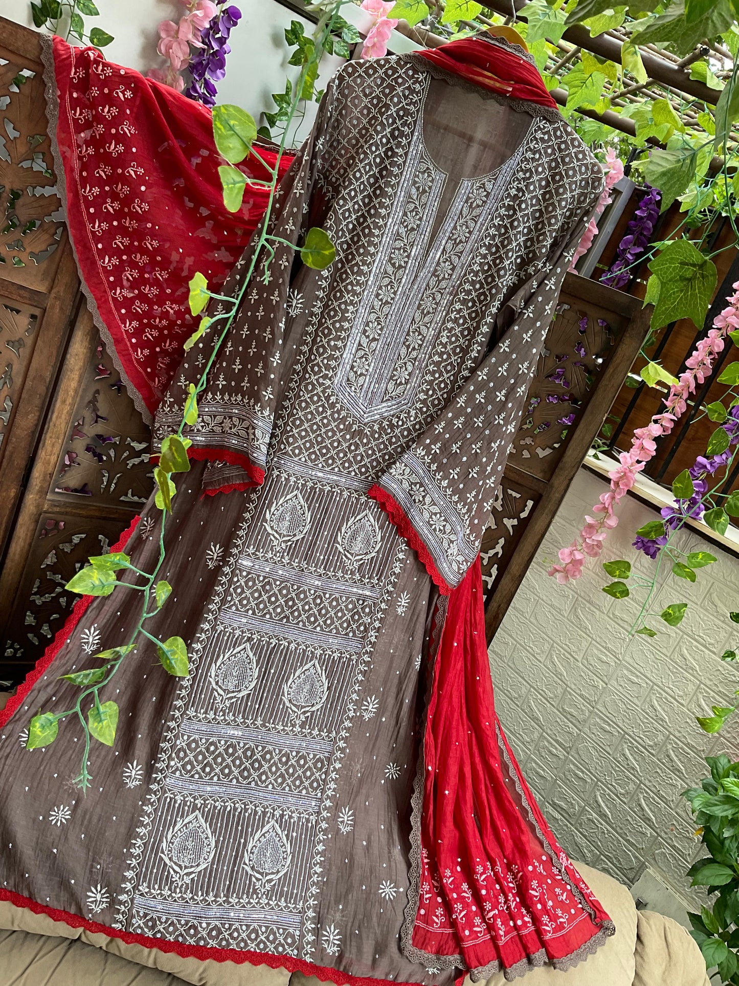 Semi-Stitched Mulmul Chanderi Kurta Dupatta Set