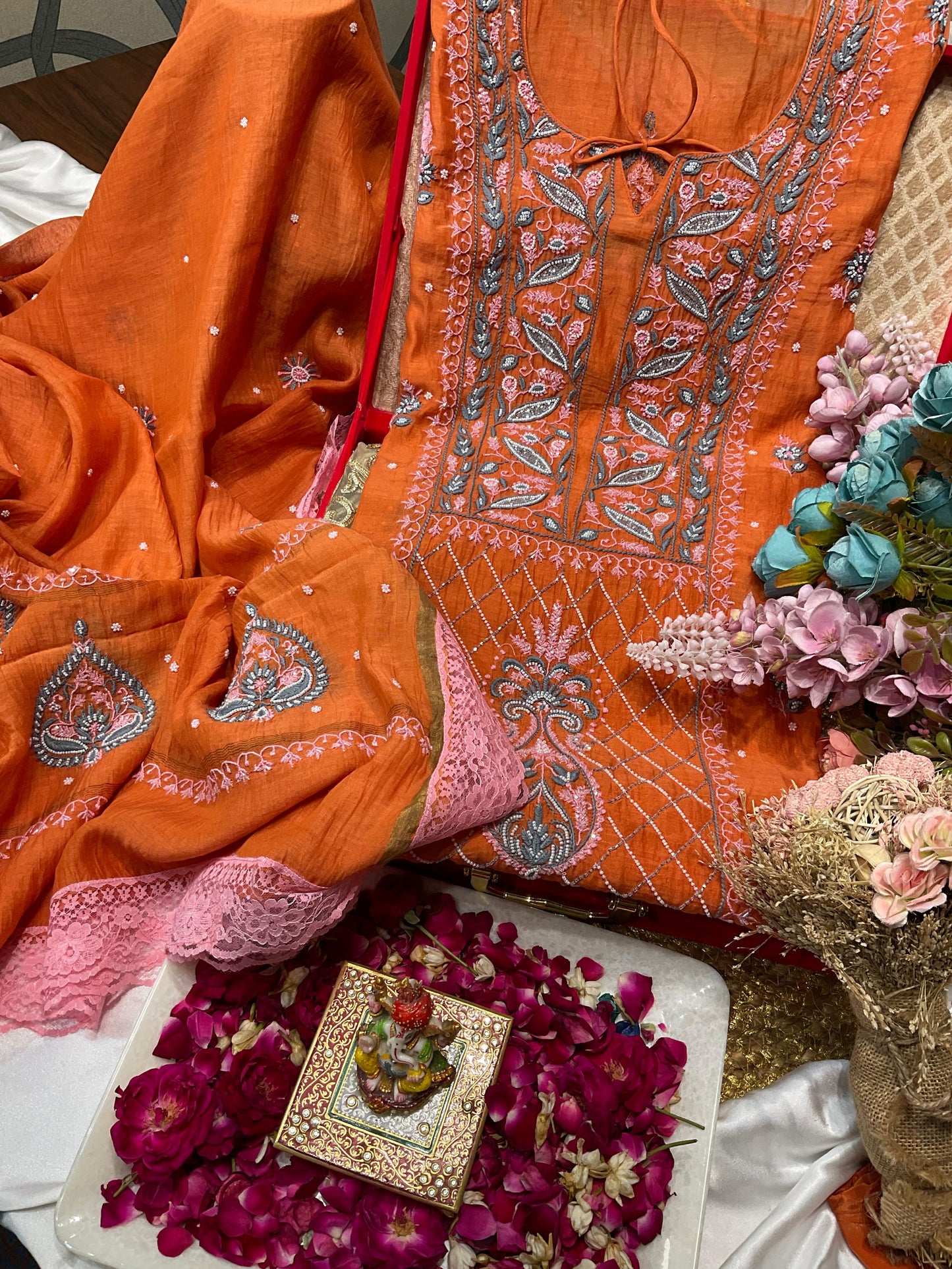 Gorgeous Mulmul Chikankari Set