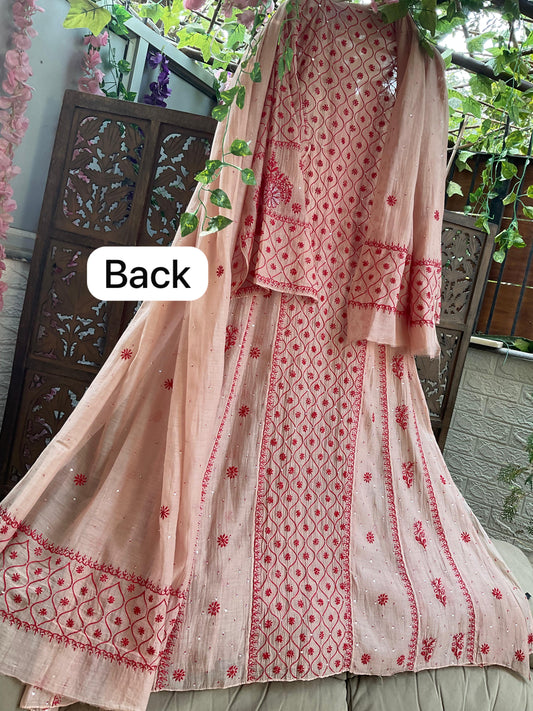 Celebrate the Season in Grace – Semi-Stitched Anarkali Dupatta Set in Mulmul Chanderi