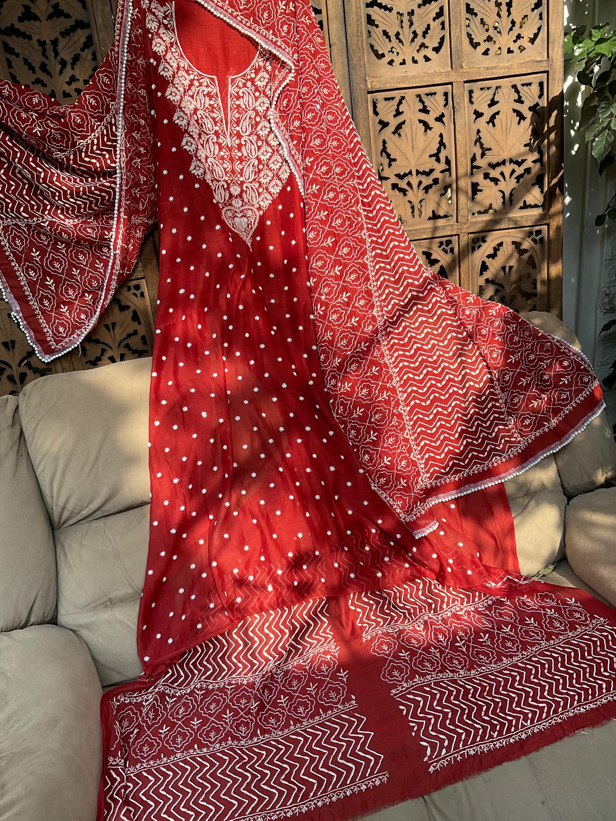 Kurta Set with Chikankari Work with Embellished Dupatta (Set of 3) (Un-Stitched)