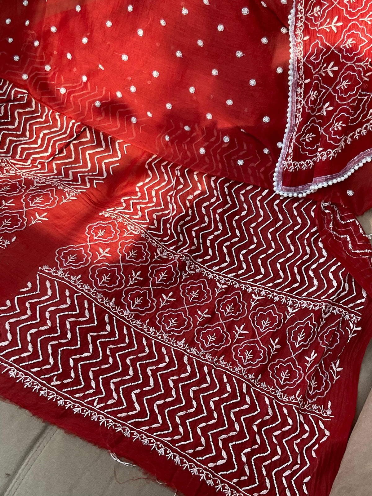 Kurta Set with Chikankari Work with Embellished Dupatta (Set of 3) (Un-Stitched)