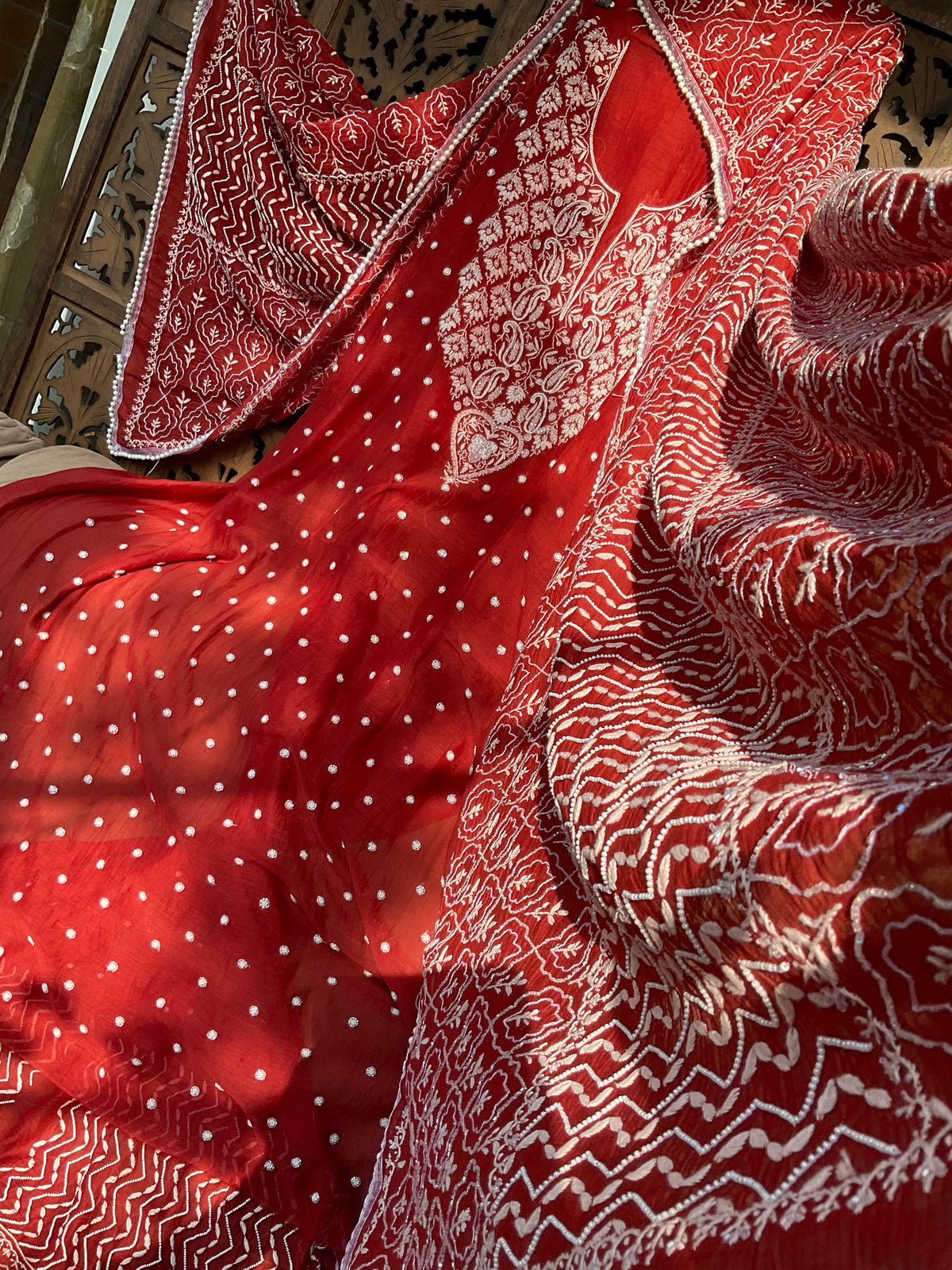 Kurta Set with Chikankari Work with Embellished Dupatta (Set of 3) (Un-Stitched)
