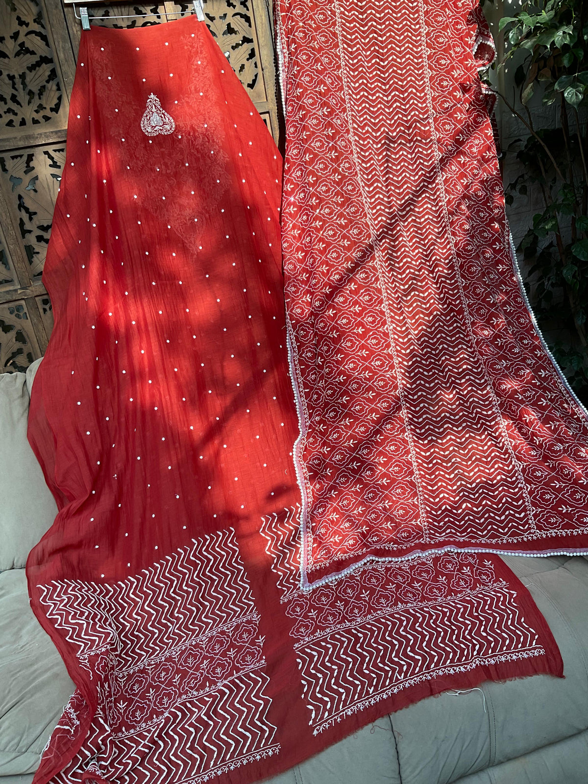 Kurta Set with Chikankari Work with Embellished Dupatta (Set of 3) (Un-Stitched)