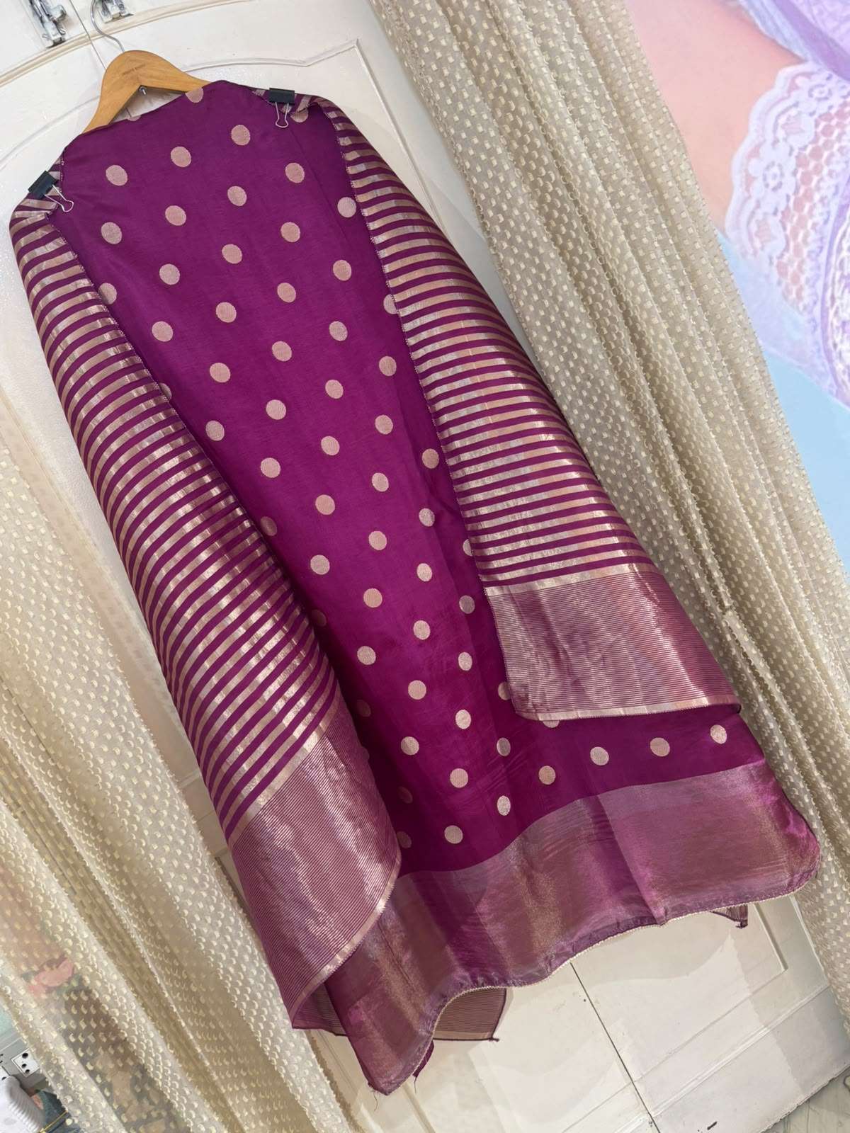 Banarasi Silk Suit Set with Boota Detailing & Tissue Work (Set of 3) (Unstitched)
