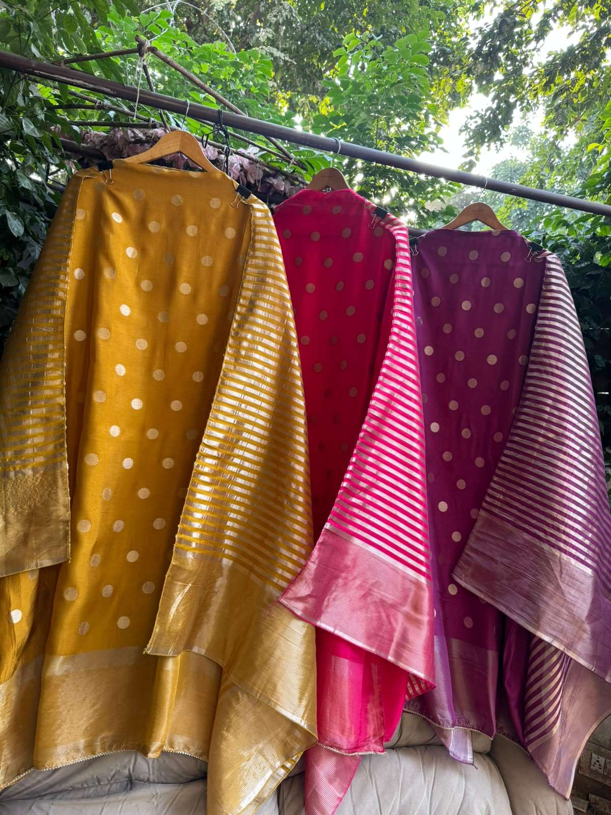 Banarasi Silk Suit Set with Boota Detailing & Tissue Work (Set of 3) (Unstitched)