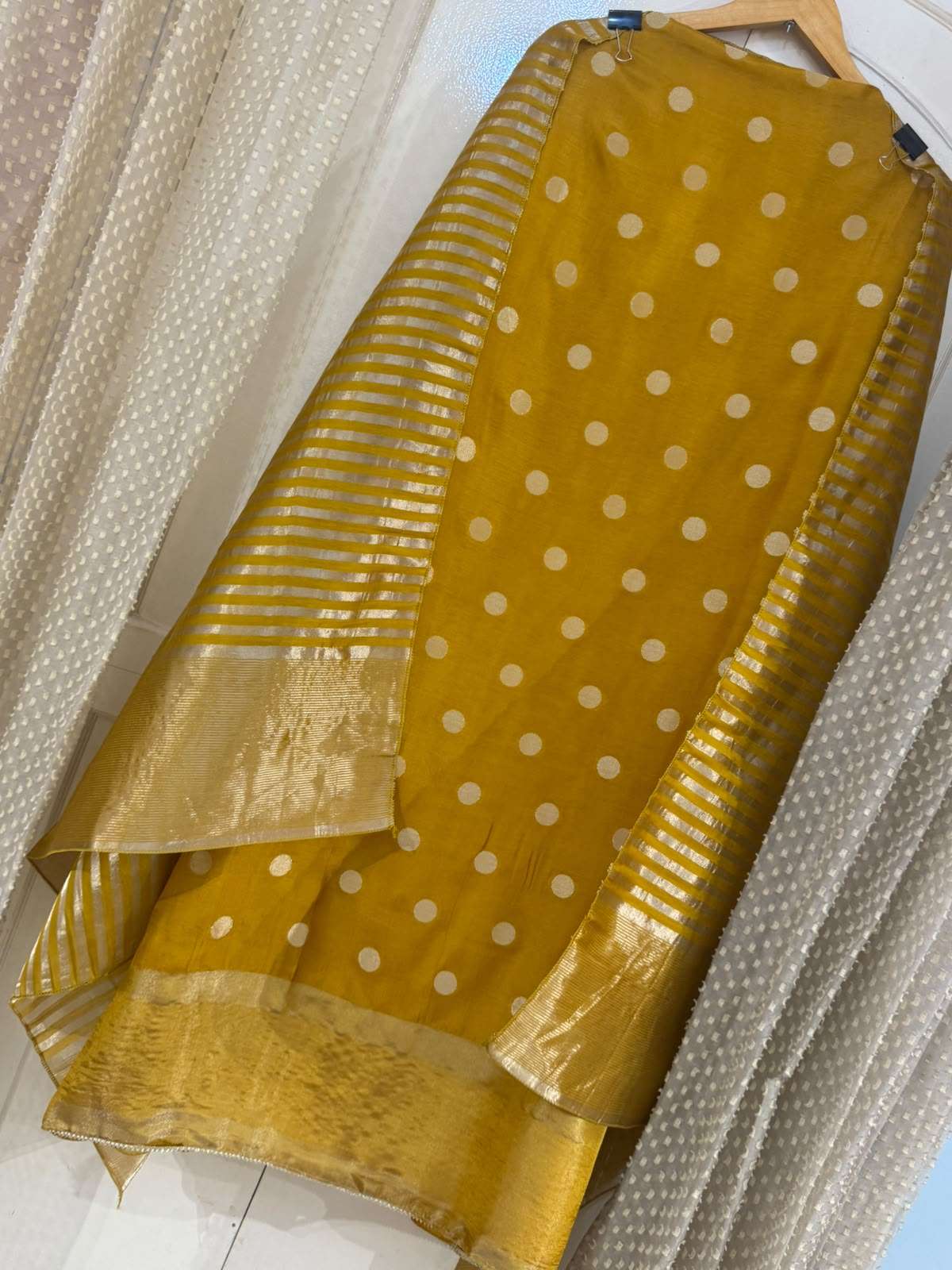 Banarasi Silk Suit Set with Boota Detailing & Tissue Work (Set of 3) (Unstitched)