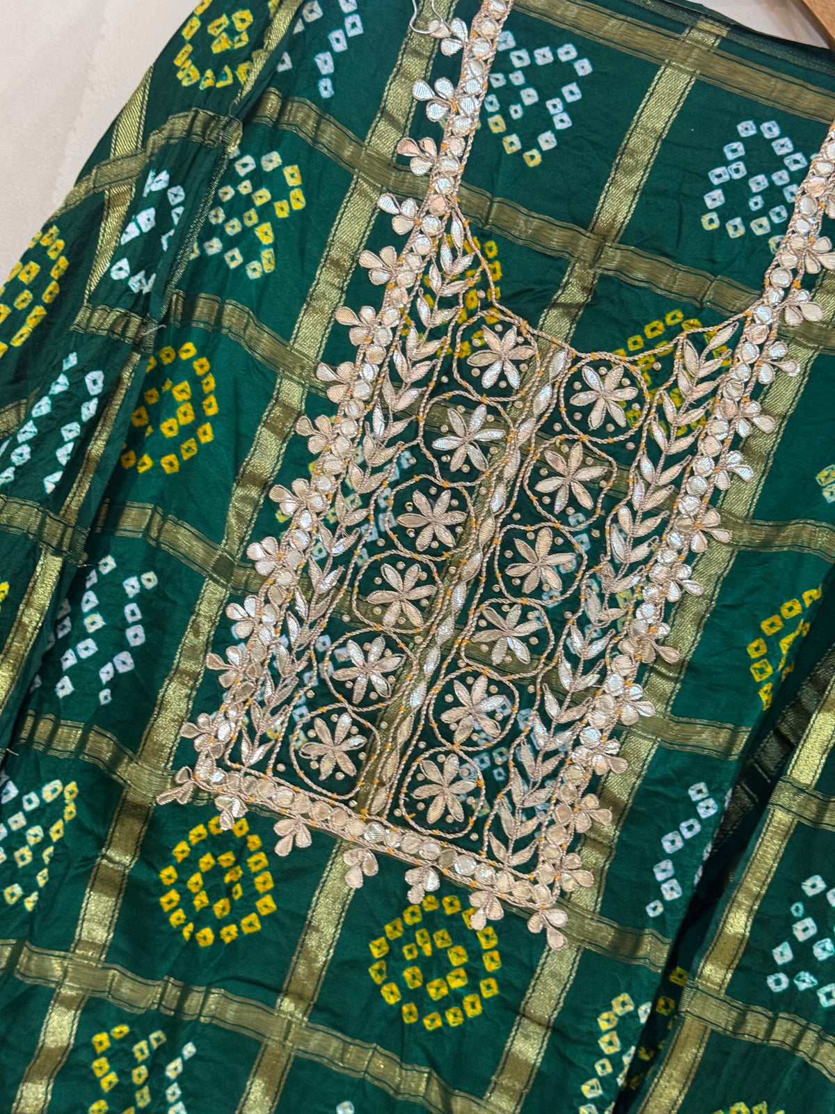 Gajji Silk Gharchola Suit Set with Gotta Patti & Dori Work (Set of 3) (Unstitched)
