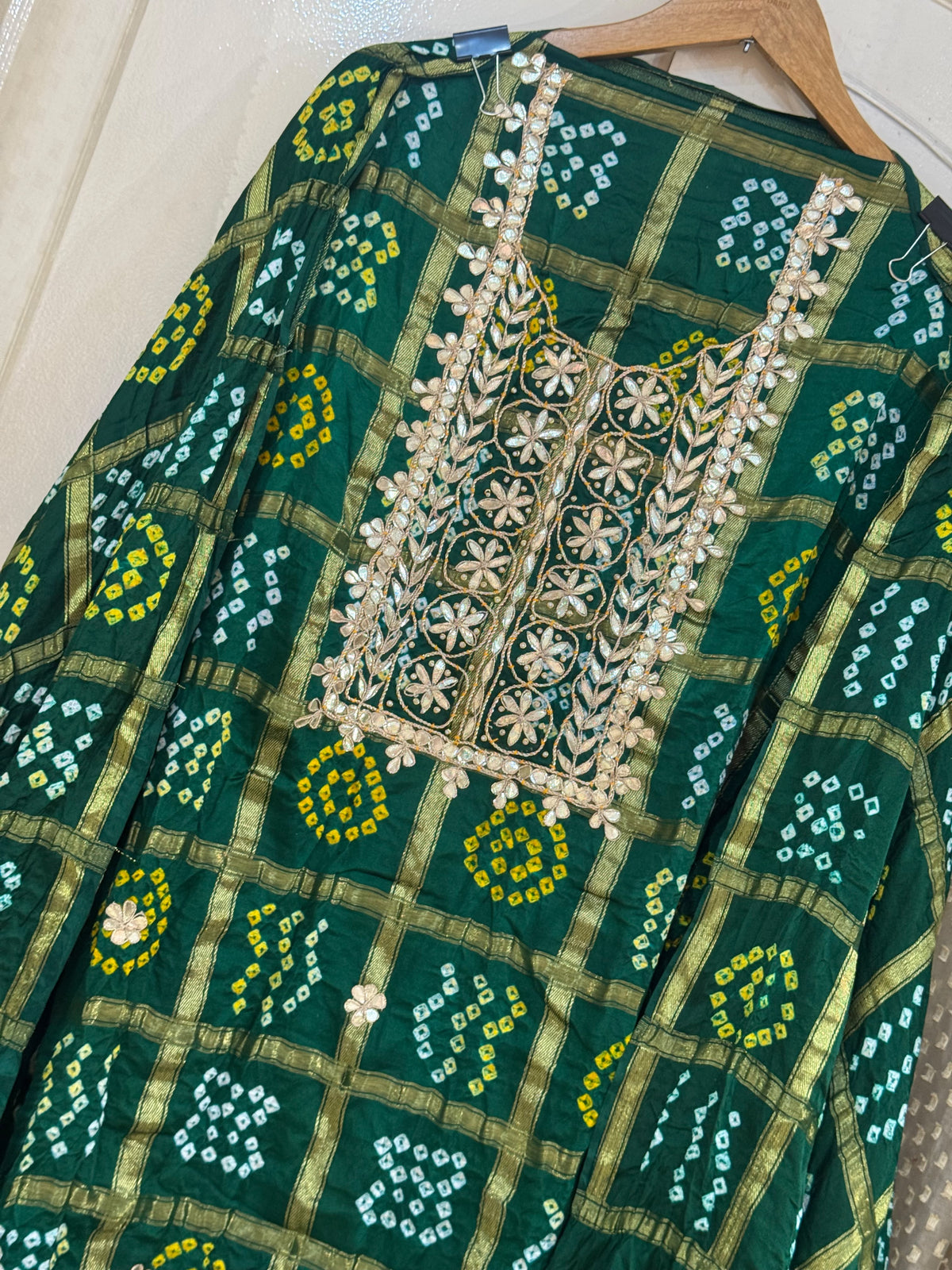 Gajji Silk Gharchola Suit Set with Gotta Patti & Dori Work (Set of 3) (Unstitched)