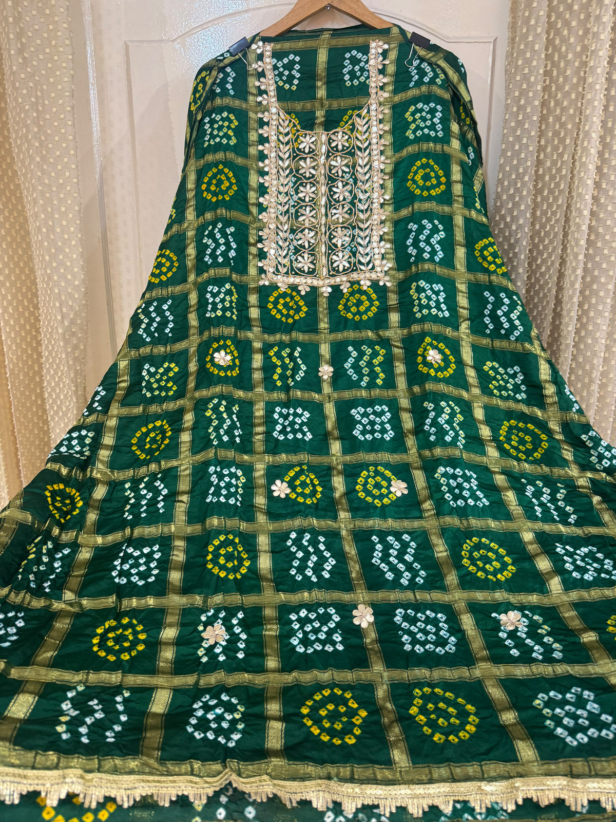 Gajji Silk Gharchola Suit Set with Gotta Patti & Dori Work (Set of 3) (Unstitched)
