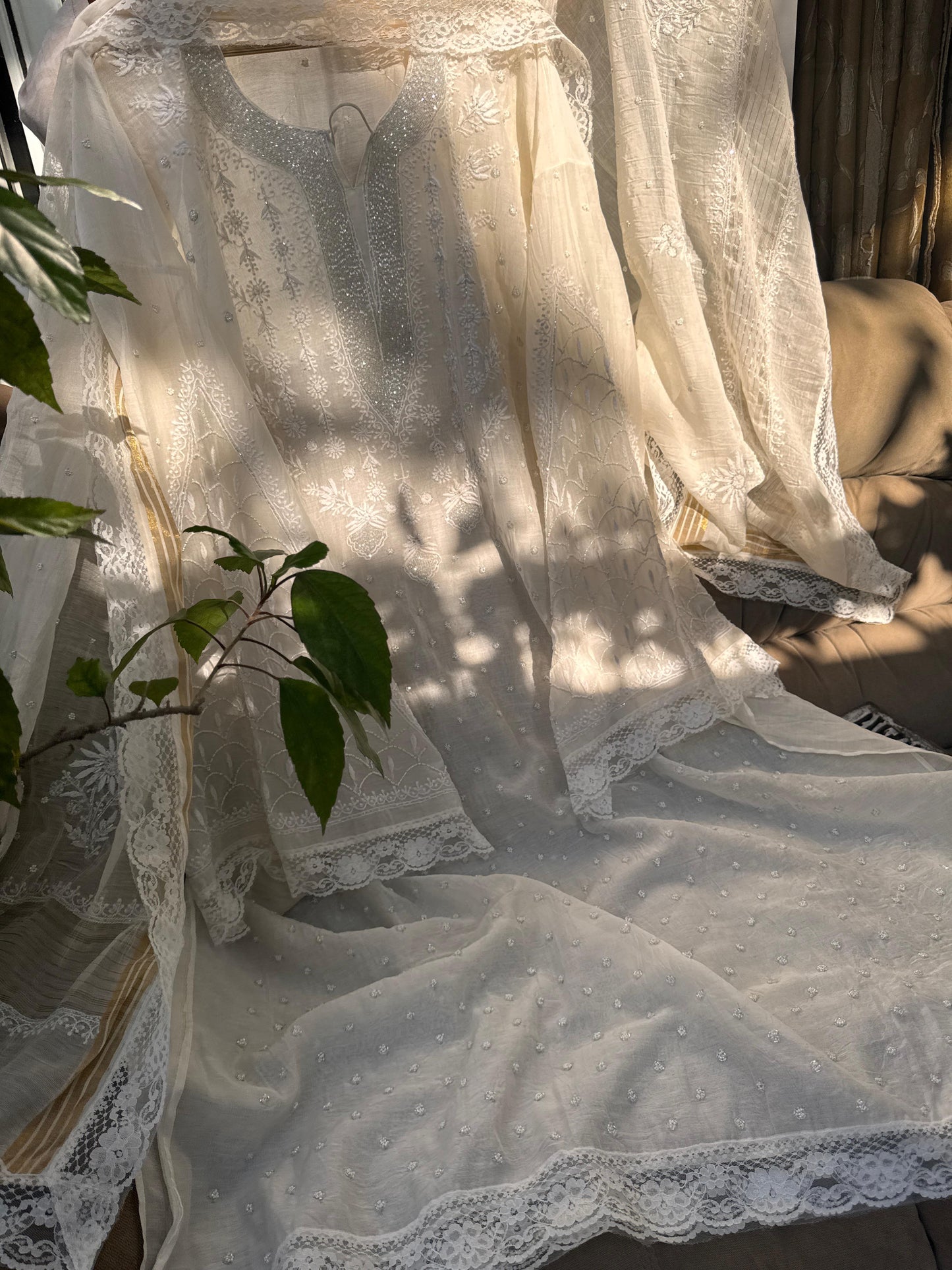 Semi Stitched Ivory Kurta Suit Set