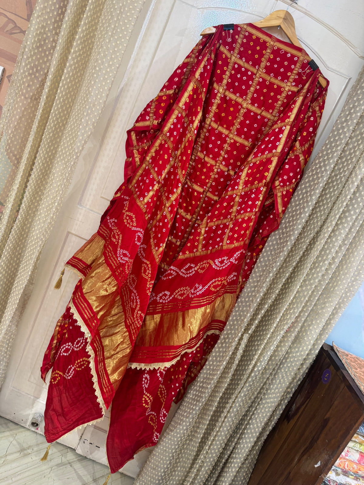 Gajji Silk Gharchola Suit Set with Gotta Patti & Dori Work (Set of 3) (Unstitched)