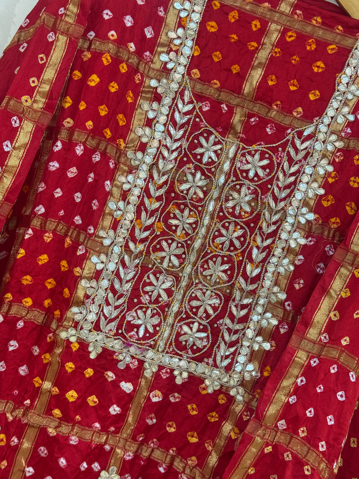 Gajji Silk Gharchola Suit Set with Gotta Patti & Dori Work (Set of 3) (Unstitched)