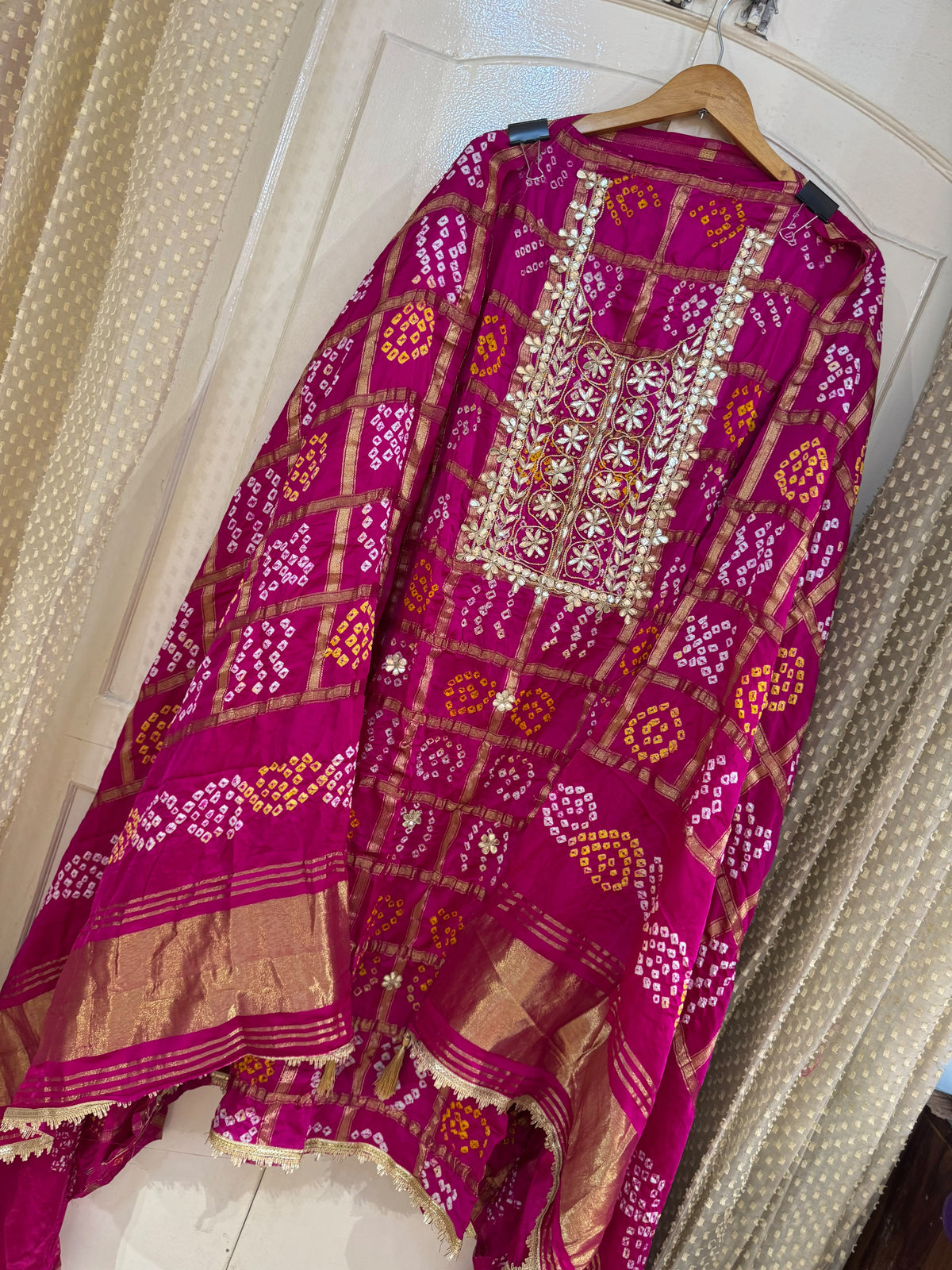 Gajji Silk Gharchola Suit Set with Gotta Patti & Dori Work (Set of 3) (Unstitched)