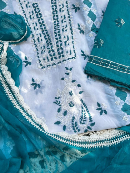 Ensemble Chikankari en Voile Pur Coton