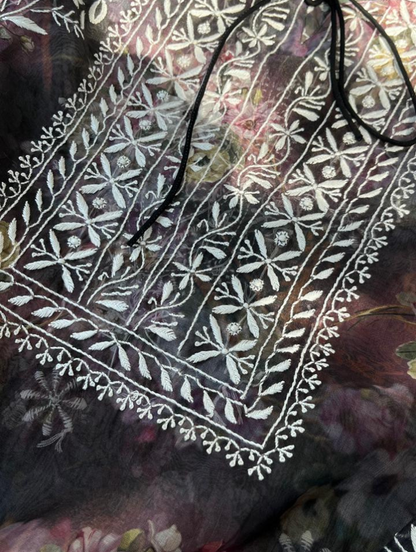 Ensemble festif en organza et chikankari