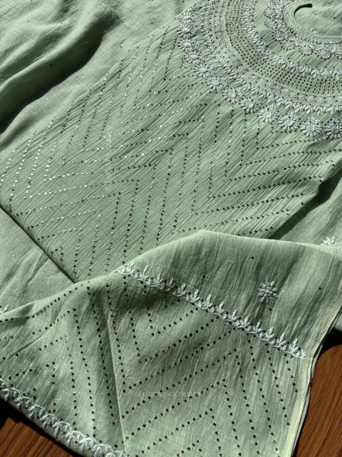 Ensemble de Kurta Chikankari en pur Mulmul avec travail Mukesh (Lot de 2) (Semi-cousu)