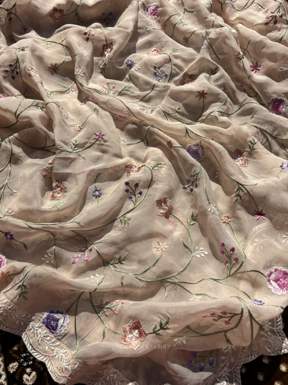 Ensemble Kurta en organza transparent non cousu avec dupatta