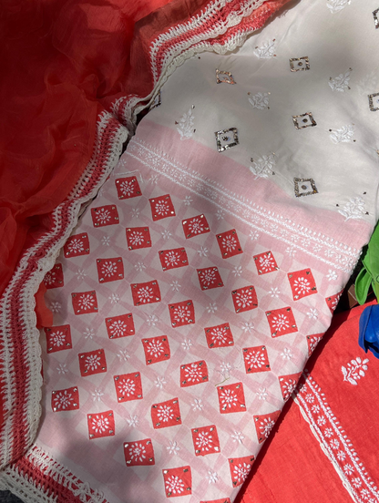 Cotton Voile Chikankari Appliqué Ensemble