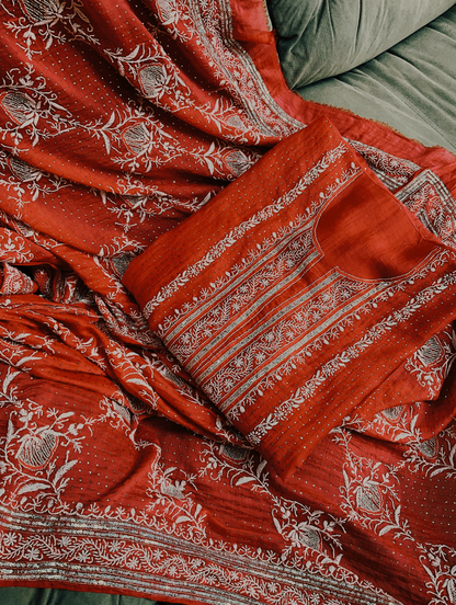 Ensemble festif en chikankari de luxe en mulmul