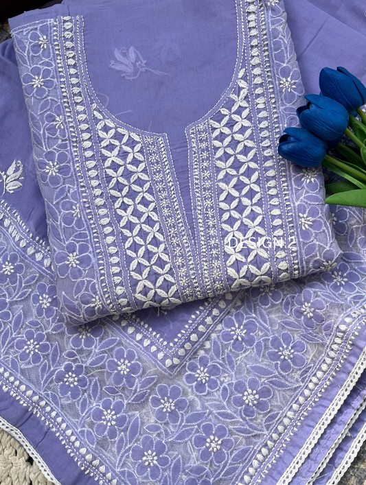 Unstitched Cotton Chikankari Set