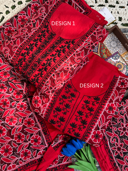 Elegant Unstitched Cotton Chikankari Set