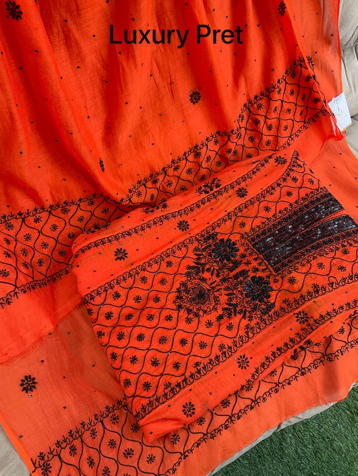 Ensemble Anarkali gracieux en mulmul Chanderi