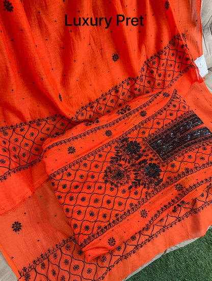 Ensemble Anarkali gracieux en mulmul Chanderi