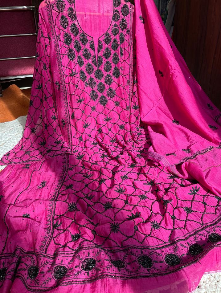 Ensemble élégant en mousseline de coton Chikankari