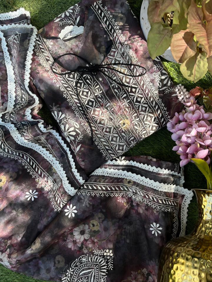 Ensemble festif en organza et chikankari