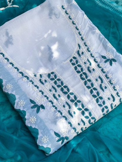 Ensemble Chikankari en Voile Pur Coton