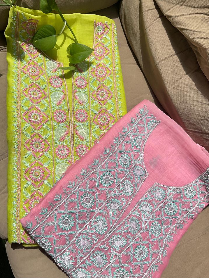 Ensemble 3 pièces Mulmul Chikankari léger