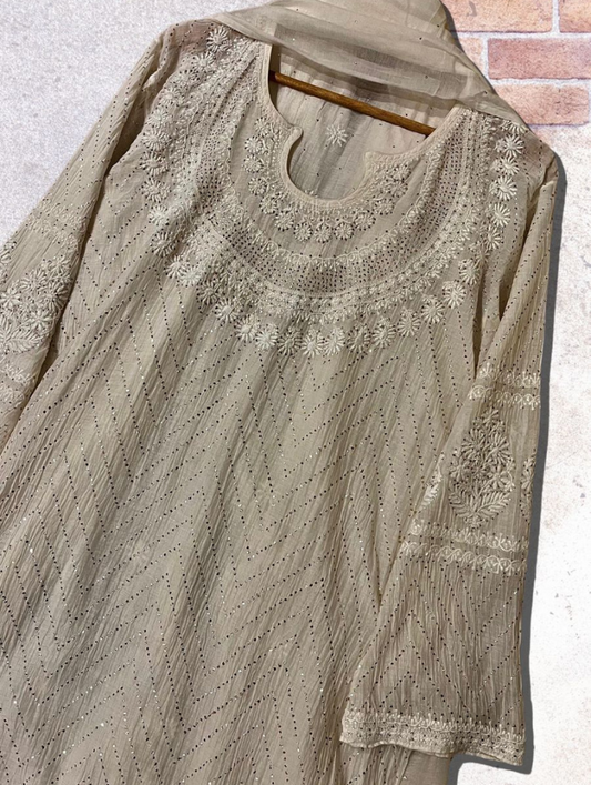 Refined Radiance Handcrafted Mulmul Chanderi Kurta & Dupatta Set