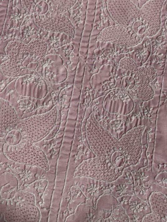 Pure Cotton Voile Suit Set with Fine Chikankari & Haath Jaali Work with Chiffon Dupatta (Set of 3)
